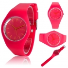 Relógio de pulso quartz com pulseira de silicone esportivo - Vermelho